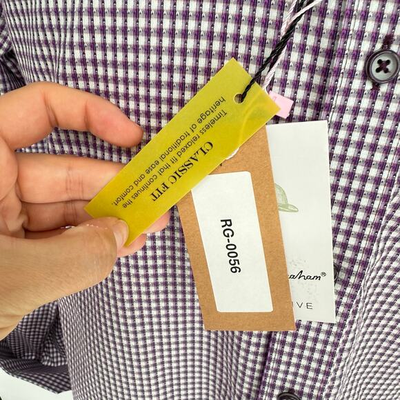 Robert Graham Woven Button Front Long Sleeve Casual Shirt Purple White Check M - Picture 8 of 9